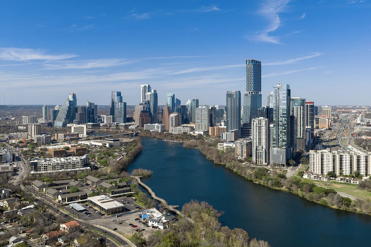 Austin, Texas skyline. Photograph of the city, not a hotel.