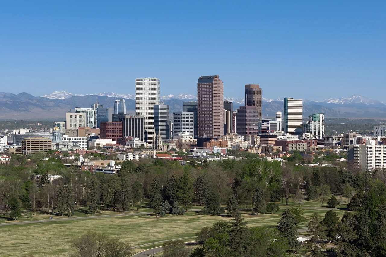 Denver, Colorado skyline. Photograph of the city, not a hotel.