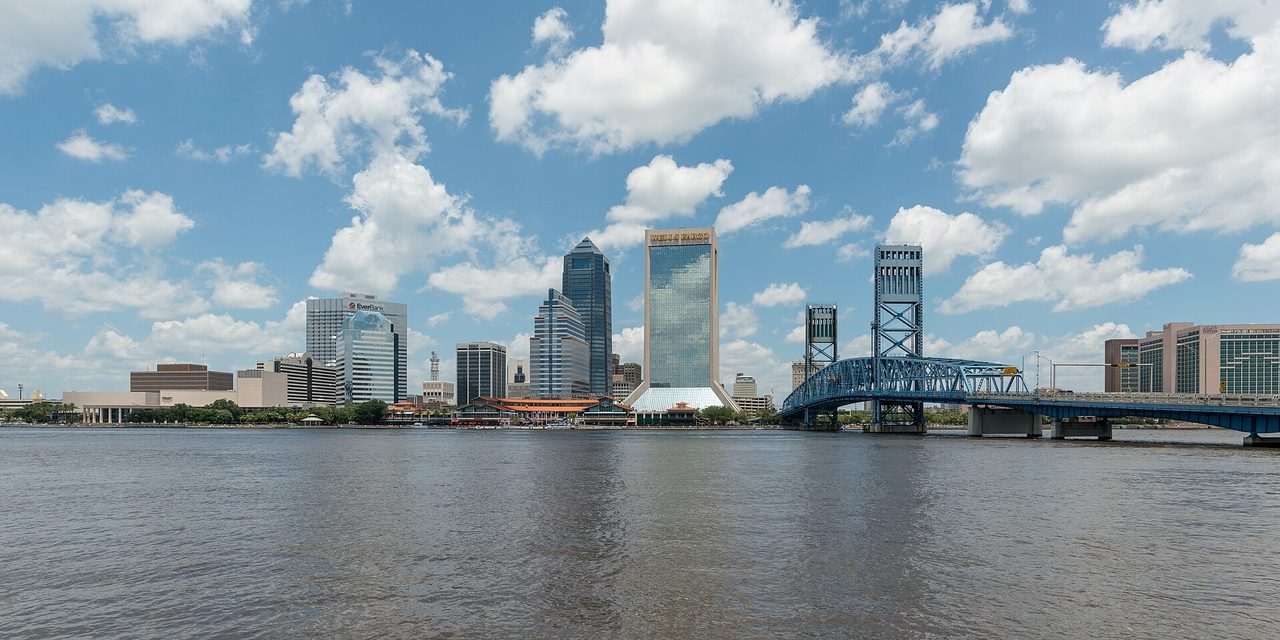 Skyline of Jacksonville, Florida, from the south. Photograph of the city, not a hotel.